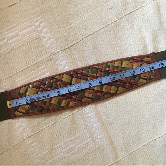 Woven leather earth tone stretch belt w/ snaps M - Picture 6 of 8